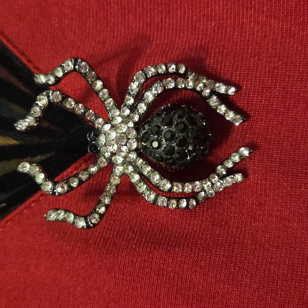 Unique Vintage Red Dress with Black Web Detail - Picture 4 of 4